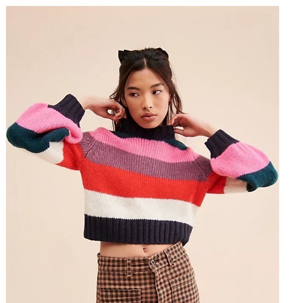 Rolla's Covergirl Gigi Knit Sweater Large Striped Wool Blend Balloon Sleeves
